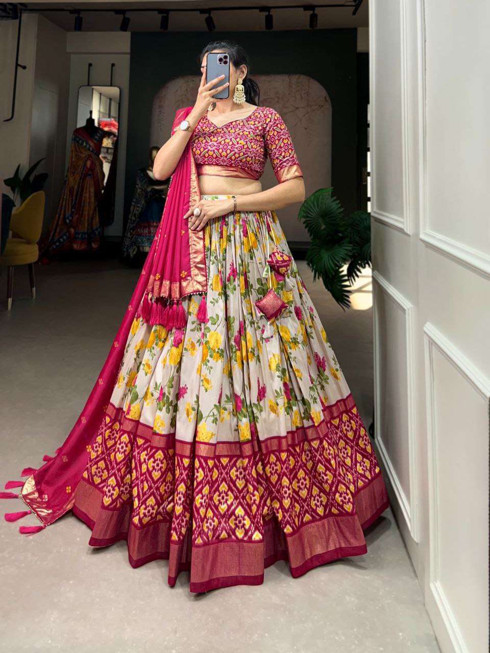 Women's Luxurious Tussar Silk Lehenga Choli with Intricate Prints & Can-Can Flair - Image 7
