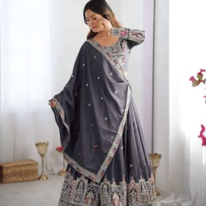 Women's Crepe Silk Sequence Embroidery and Zari Work Rajsthani Lehenga Choli with Dupatta